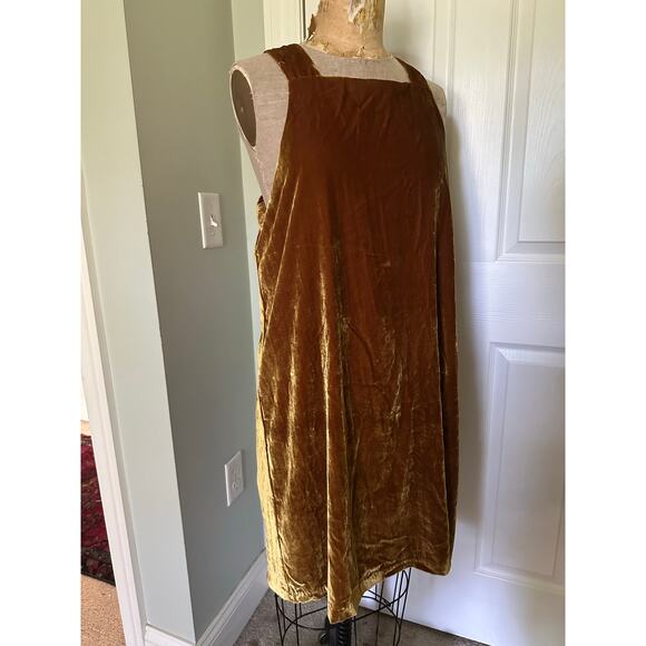 Loft velvet shift dress gold sz L lined sleeveless crushed - Picture 9 of 16